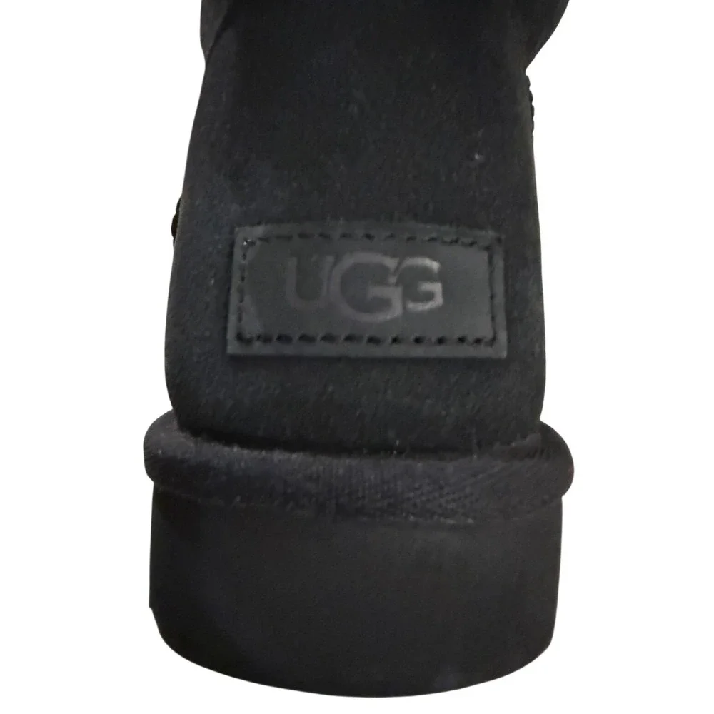 UGG Bailey Bow Tall II Black Suede Sheepskin Boots 1016434 Womens 9